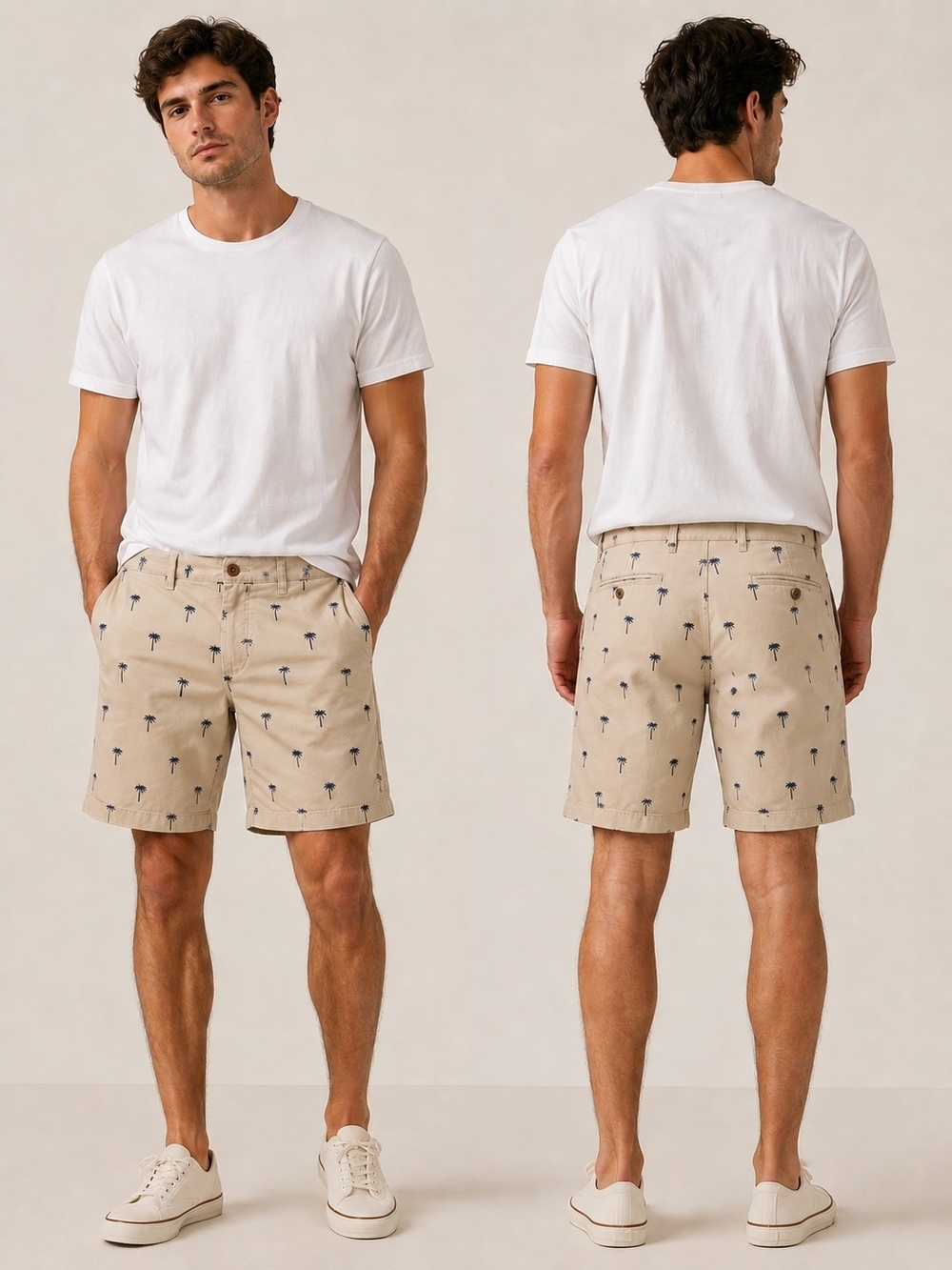 Hudson & Barrow Palm Tree Print Chino Shorts Men’s Size 32 Beige Casual